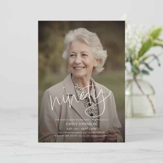 Modern Script Photo Minimal 90th Birthday Kaart