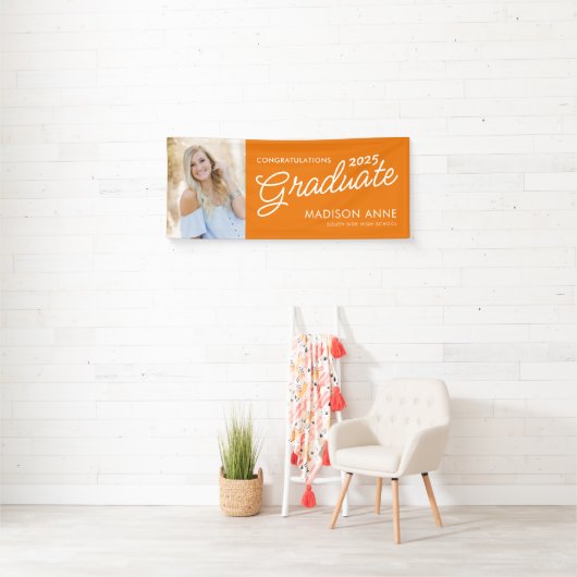 Modern Script Photo Oranje Afstuderen Spandoek (Insitu)