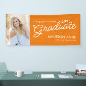 Modern Script Photo Oranje Afstuderen Spandoek (Beurs)