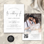 Modern Script Photo Overlay QR Zwart Wit Bruiloft Kaart