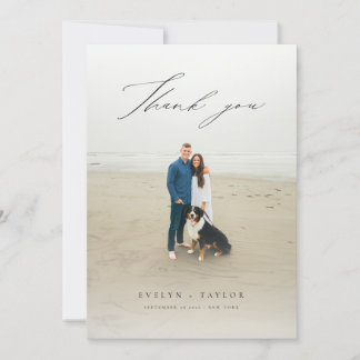 Modern Script Photo Overlay Wedding Message Bedankkaart