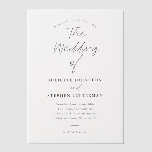 Modern Script Photo Overlay Wedding Vellum Uitnodigingen (Voorkant)