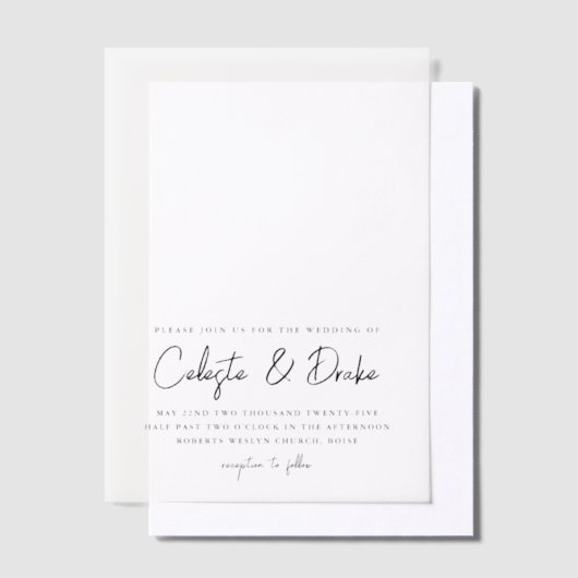 Modern Script Photo Overlay Wedding Vellum Uitnodigingen (Offset)