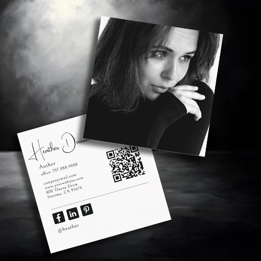 Modern Script Photo QR Code Author Writer Vierkante Visitekaartje