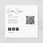 Modern Script Photo QR Code Author Writer Vierkante Visitekaartje (Achterkant)