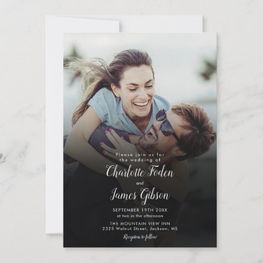 Modern Script Photo QR Code Wedding Kaart (Voorkant)