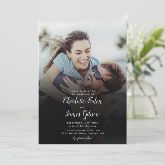 Modern Script Photo QR Code Wedding Kaart (Staand voorkant)