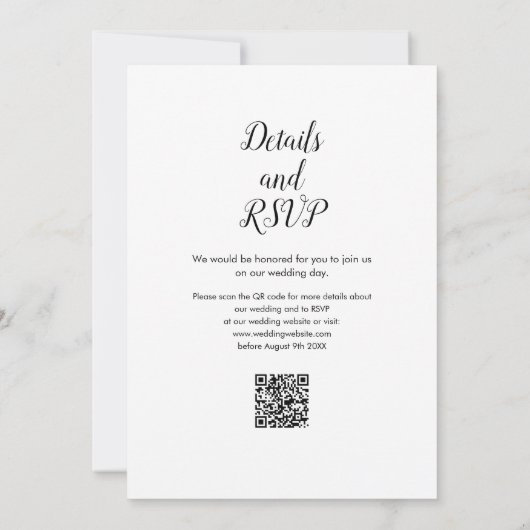 Modern Script Photo QR Code Wedding Kaart (Achterkant)