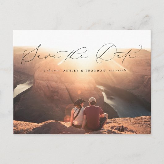 Modern Script Photo Save the Date Briefkaart (Voorkant)