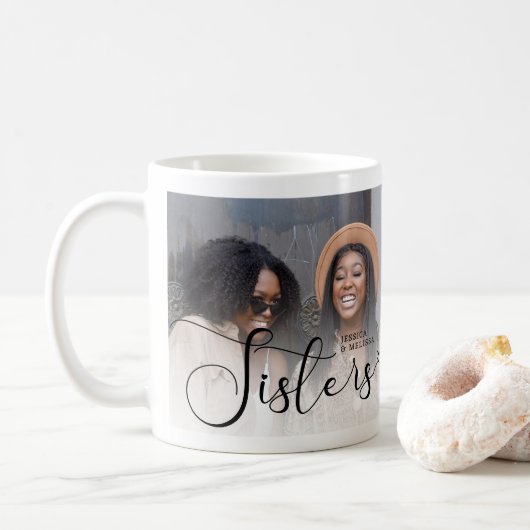 Modern Script Photo Sisters Gift Koffiemok (Met donut)
