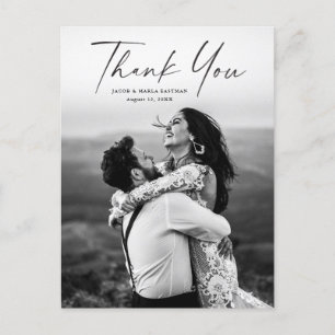 Modern Script Photo Weddenschap Bedankt Briefkaart