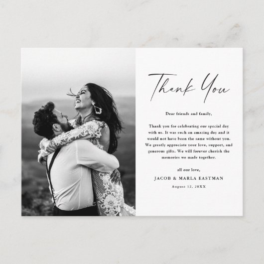 Modern Script Photo Weddenschap Bedankt Briefkaart (Voorkant)