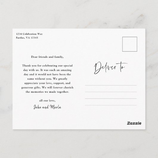 Modern Script Photo Weddenschap Bedankt Briefkaart (Achterkant)