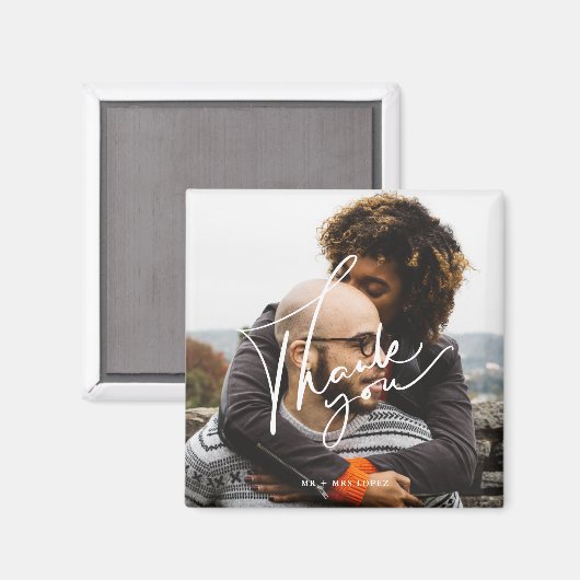 Modern Script Photo Weddenschap Bedankt Magneet (Voorkant / Achterkant)