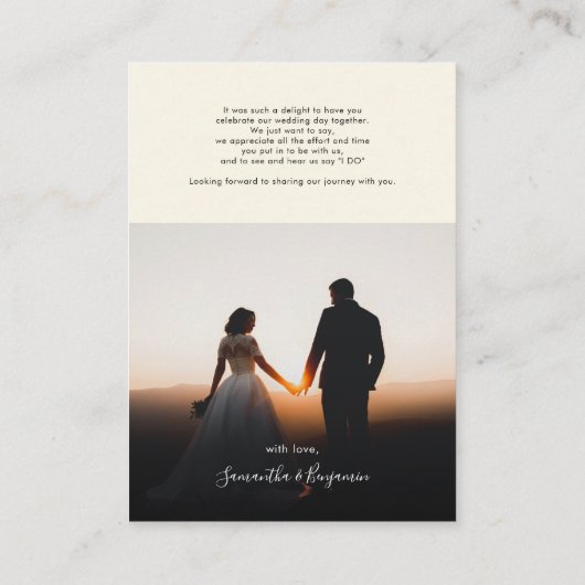Modern Script Photo Weddenschap Bedankt Visitekaartje (Achterkant)