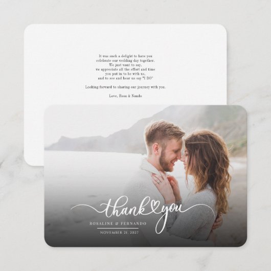 Modern Script Photo Wedding Bedankkaart (Voorkant / Achterkant)