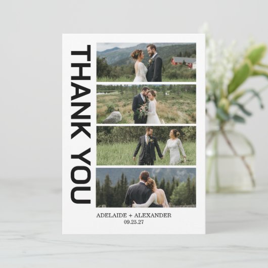 Modern Script Photo Wedding Bedankkaart (Staand voorkant)