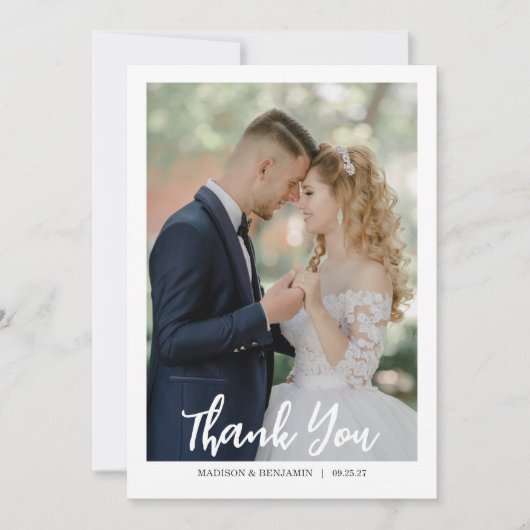 Modern Script Photo Wedding Bedankkaart (Voorkant)