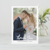 Modern Script Photo Wedding Bedankkaart (Staand voorkant)
