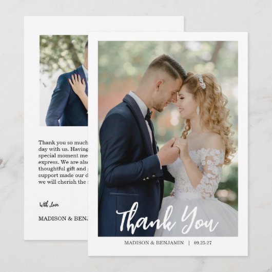 Modern Script Photo Wedding Bedankkaart (Voorkant / Achterkant)