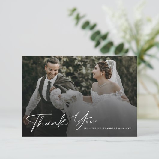 Modern Script Photo Wedding Bedankkaart (Staand voorkant)