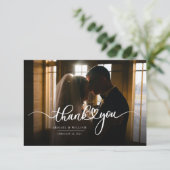 Modern Script Photo Wedding Bedankkaart (Staand voorkant)
