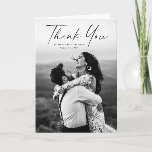 Modern Script Photo Wedding Bedankkaart (Voorkant)