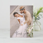 Modern Script Photo Wedding Bedankkaart (Staand voorkant)