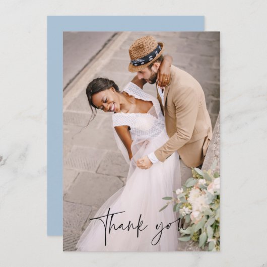Modern Script Photo Wedding Bedankkaart (Voorkant / Achterkant)