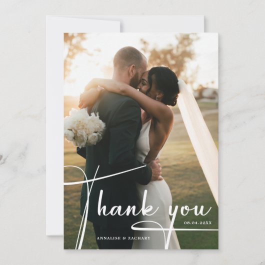 Modern Script Photo Wedding Bedankkaart (Voorkant)