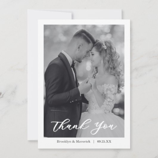 Modern Script Photo Wedding Bedankkaart (Voorkant)