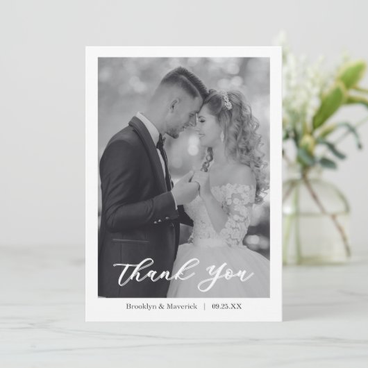 Modern Script Photo Wedding Bedankkaart (Staand voorkant)