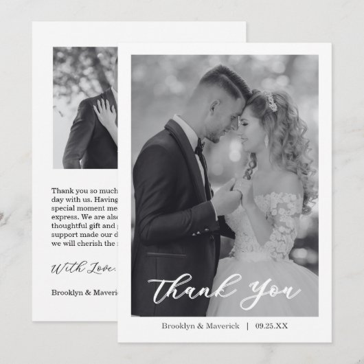 Modern Script Photo Wedding Bedankkaart (Voorkant / Achterkant)