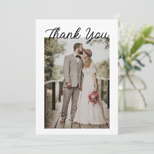 Modern Script Photo Wedding Bedankkaart (Staand voorkant)
