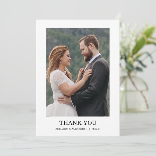 Modern Script Photo Wedding Bedankkaart (Staand voorkant)