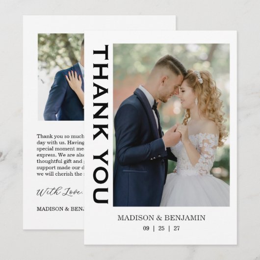 Modern Script Photo Wedding Bedankkaart (Voorkant / Achterkant)