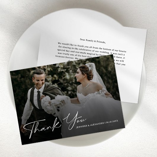 Modern Script Photo Wedding Bedankkaart