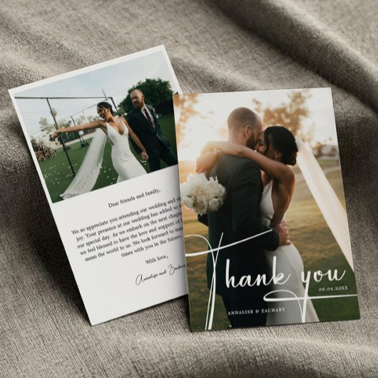 Modern Script Photo Wedding Bedankkaart