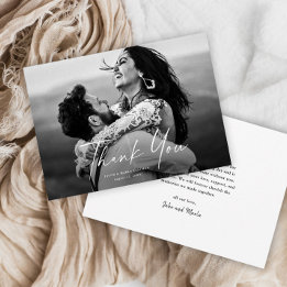 Modern Script Photo Wedding Bedankkaart
