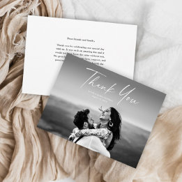 Modern Script Photo Wedding Bedankkaart