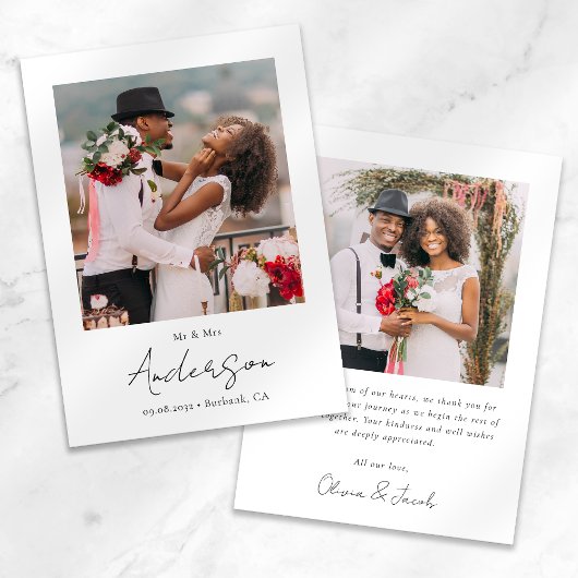 Modern Script Photo Wedding Bedankkaart
