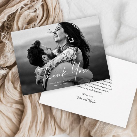 Modern Script Photo Wedding Bedankkaart