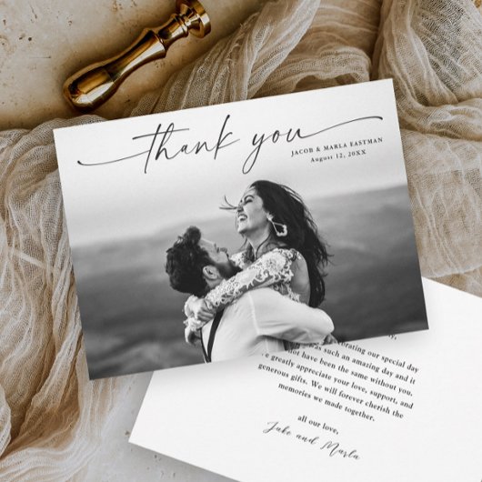 Modern Script Photo Wedding Bedankkaart