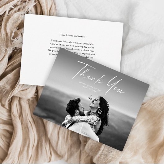 Modern Script Photo Wedding Bedankkaart