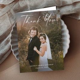 Modern Script Photo Wedding Bedankkaart
