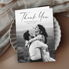 Modern Script Photo Wedding Bedankkaart
