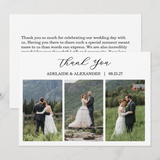 Modern Script Photo Wedding Bedankkaart (Voorkant / Achterkant)