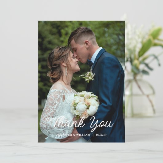 Modern Script Photo Wedding Bedankkaart (Staand voorkant)