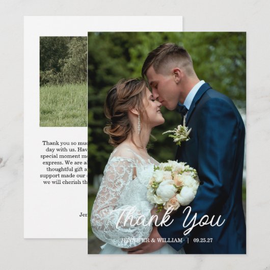 Modern Script Photo Wedding Bedankkaart (Voorkant / Achterkant)