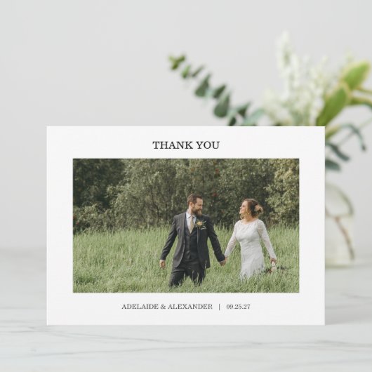 Modern Script Photo Wedding Bedankkaart (Staand voorkant)